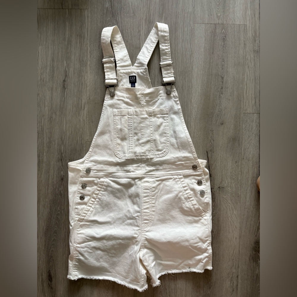GAP White Denim Overalls with Silver Buckles